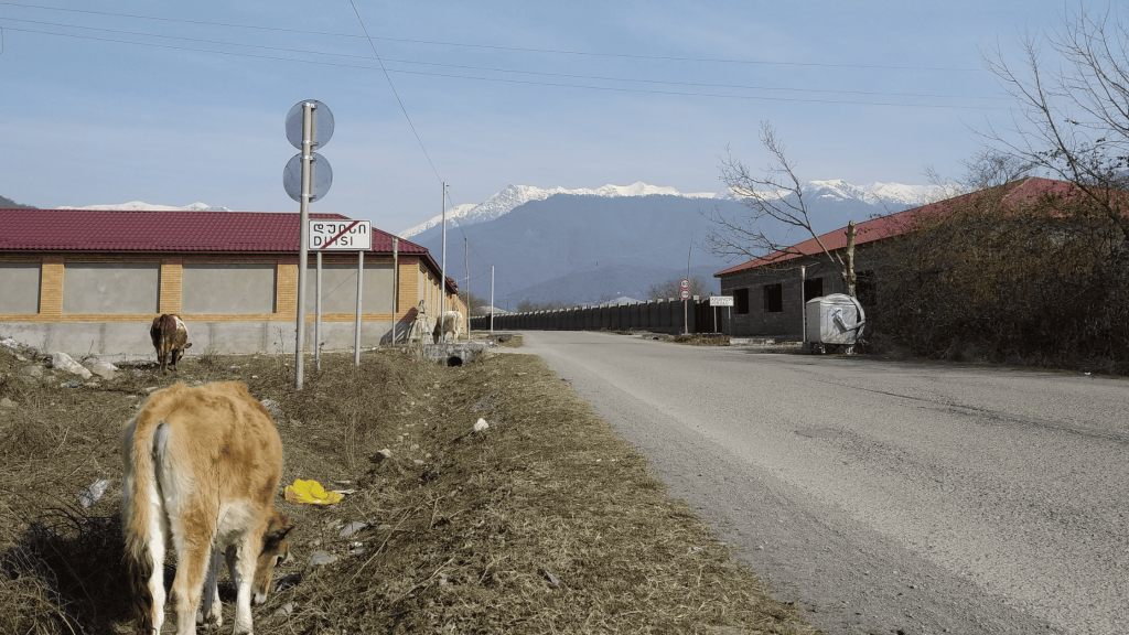 View from inside a car driving on a mountain road in Chechnya