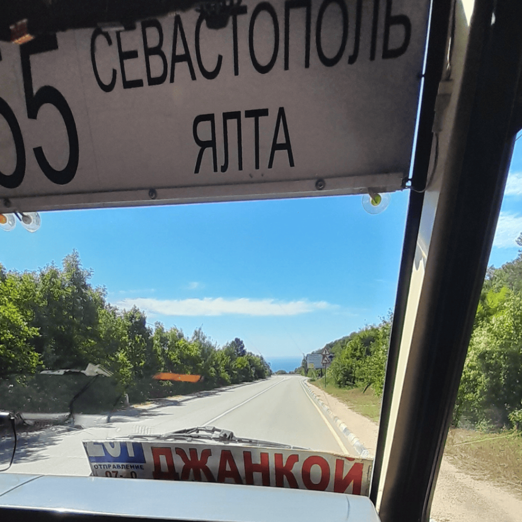 View of the road between Sevastopol and Yalta from a bus in Crimea