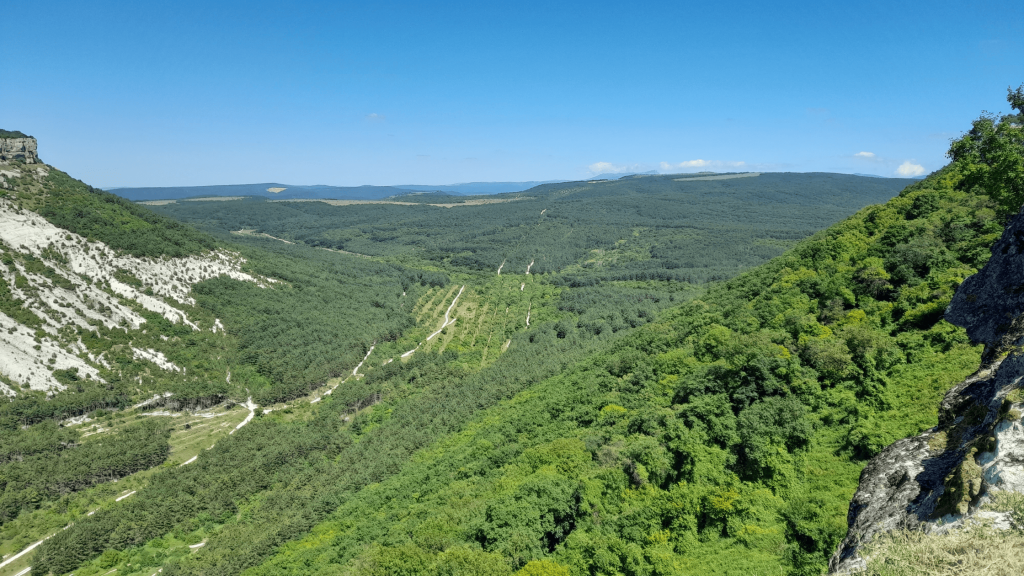 Panoramic view of forests and valleys near Mangup-Kale in Crimea