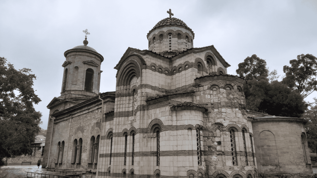 Byzantine Church of Saint John the Baptist in Kerch with central dome and stone facade