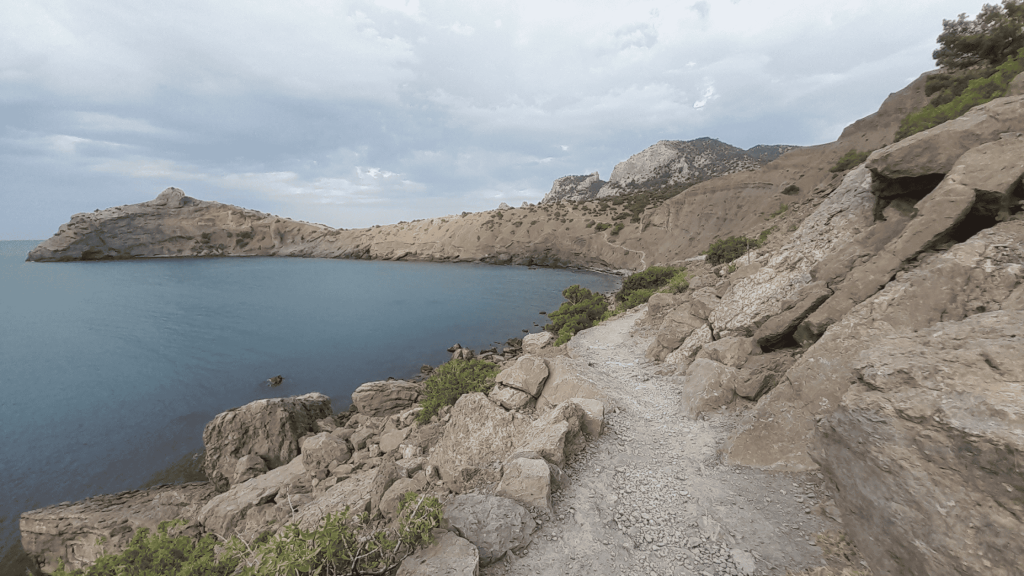 Golitsyn Trail along limestone cliffs above the Black Sea in Novy Svet, Crimea