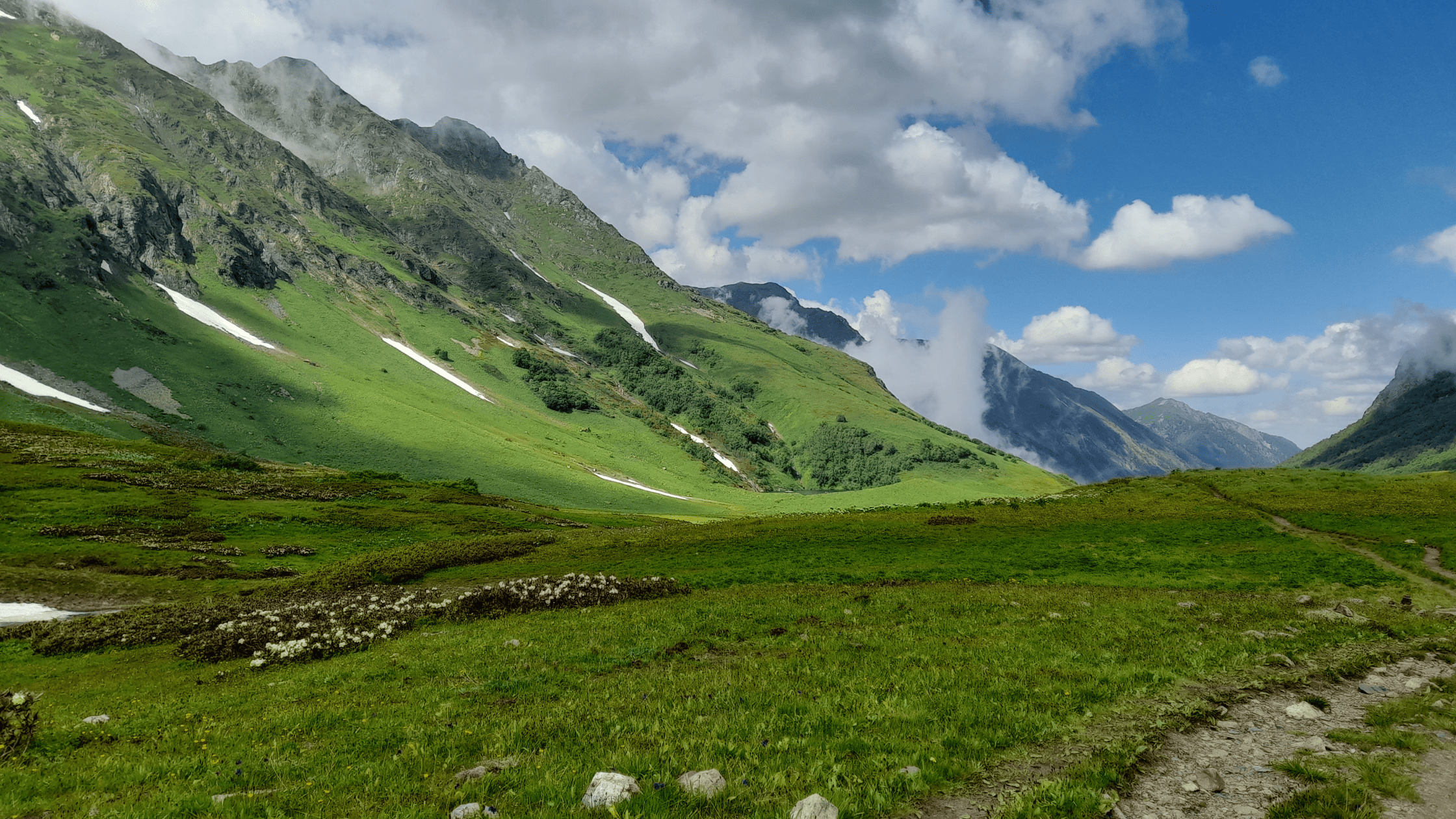 A hiking trail in the North Caucasus mountains near Krasnaya Polyana, Sochi
