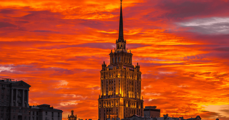 The radisson hotel during sunset in Moscow, Russia