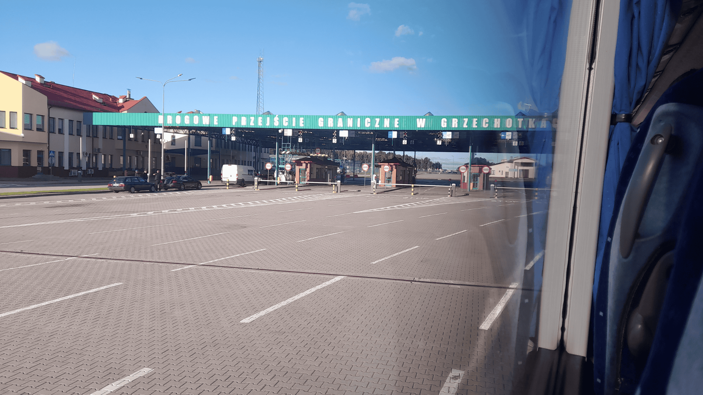 Gronowo border crossing between Poland and Kaliningrad, seen from the bus