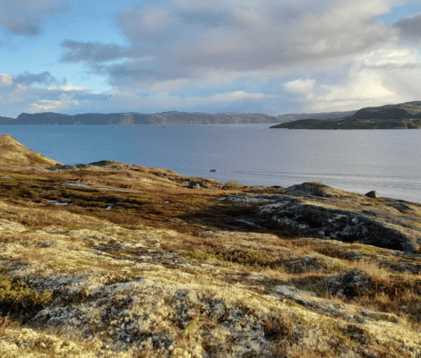 Vue panoramique de la baie de Teriberka et de la toundra arctique près de la mer de Barents en Russie