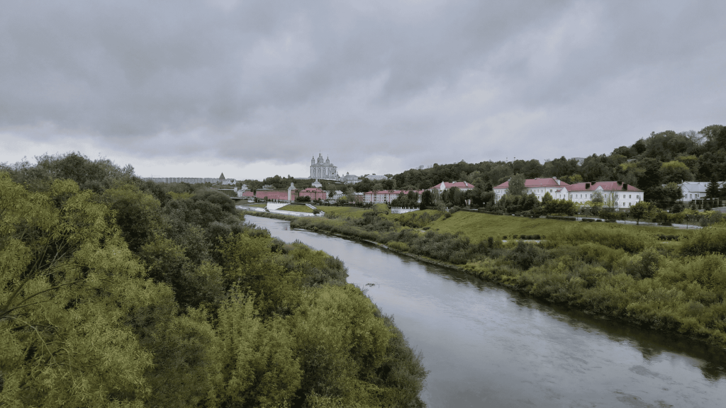 Panoramic view of Smolensk and Dniepr River with Assumption Cathedral in the distance