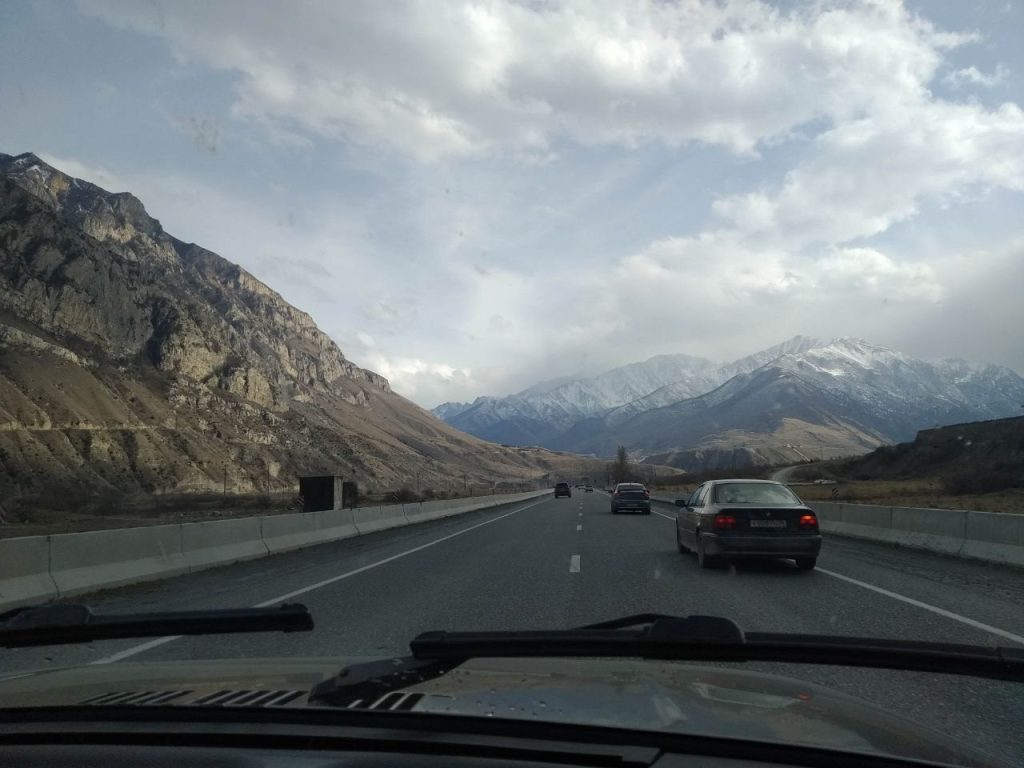Georgian Military Highway on the Russian side in North Ossetia, road to the Georgia border