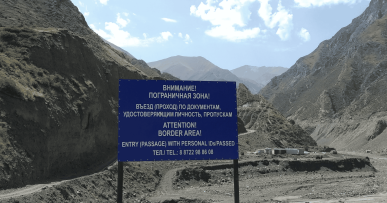 Border zone warning sign in the mountains of Dagestan, Russia