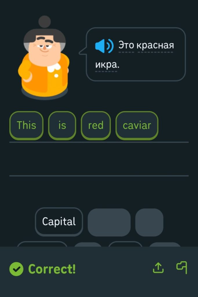 duolingo russe exercice caviar rouge