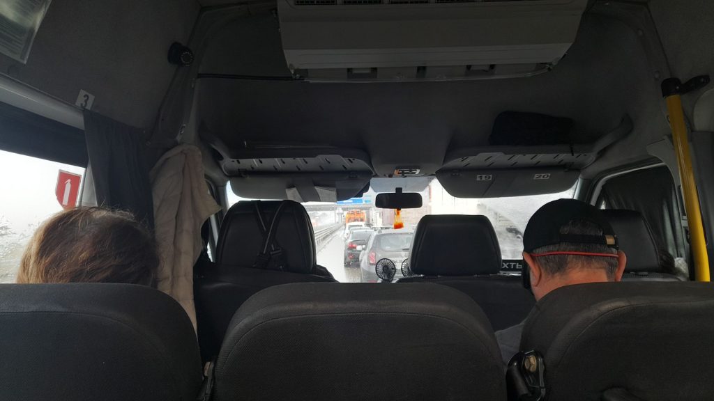 Inside a marshrutka leaving Krasnodar stuck in traffic in southern Russia