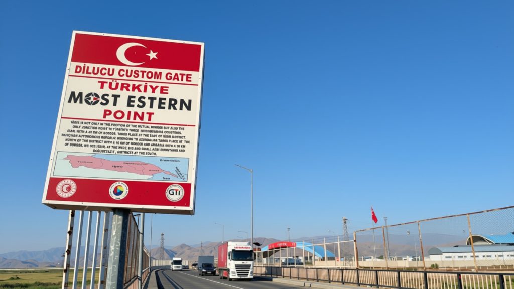 Sign marking Turkey's easternmost point at the Dilucu border crossing over the Aras River