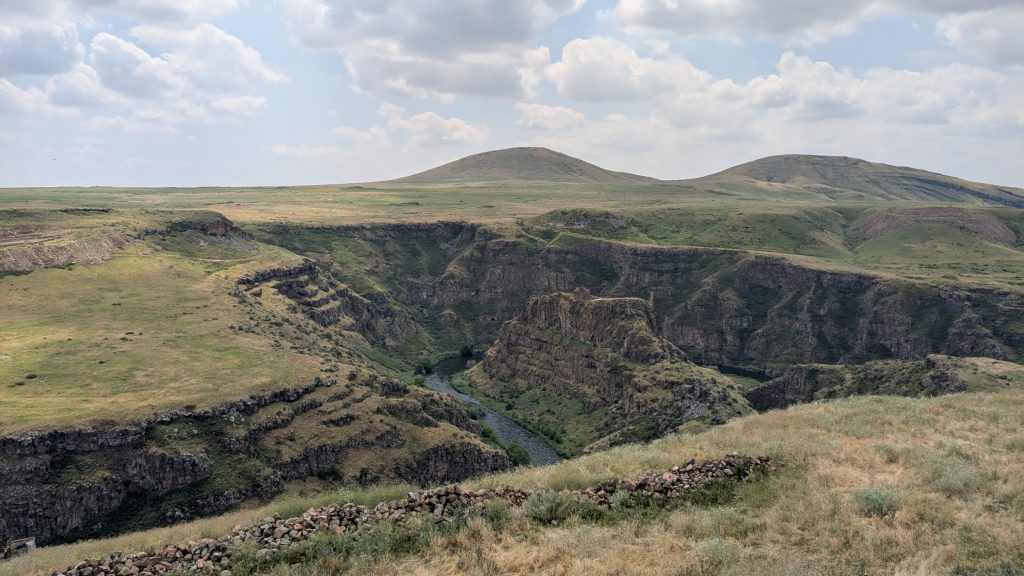 Arpaçay River gorge and Armenian side of the border viewed from Ani