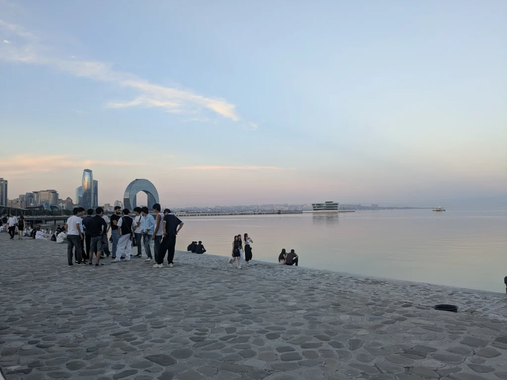 baku boulevard caspian sea sunset