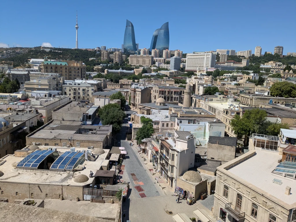 Baku skyline and Old City seen from the top of Maiden Tower