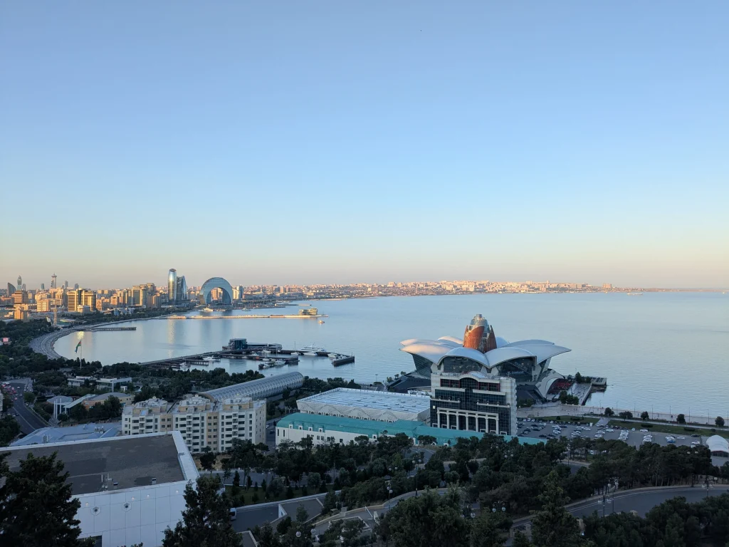 Panoramic view of Baku, Baku Bay and the Caspian Sea from Highland Park