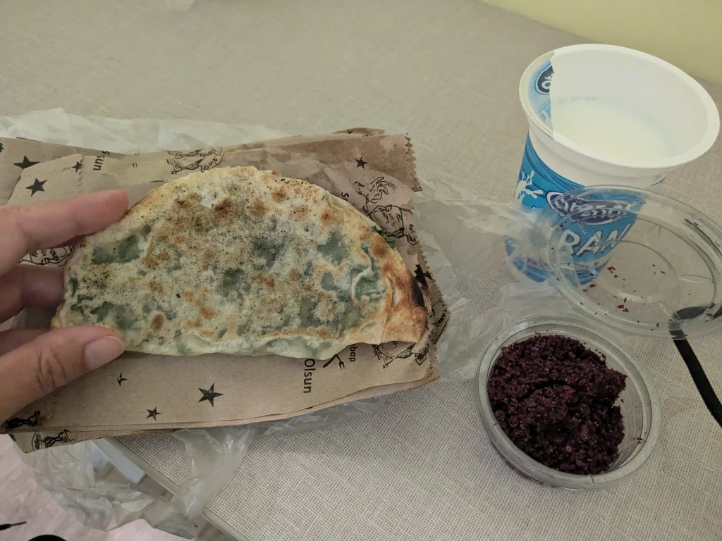 Corat qutab served with sumac and ayran in Baku