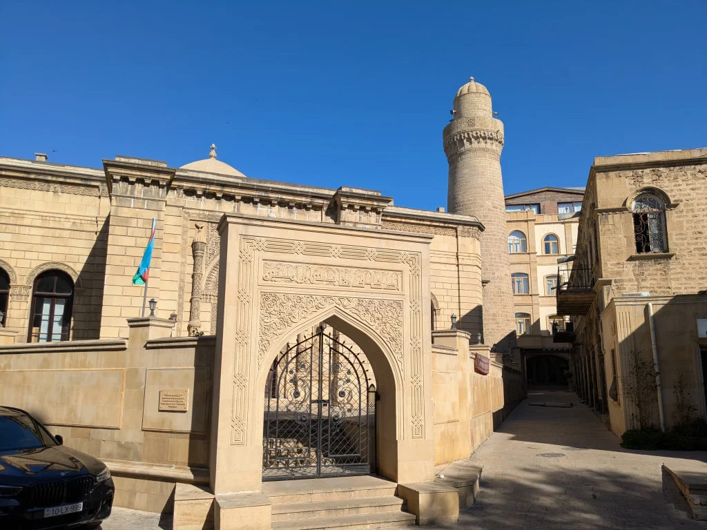 Historic mosque and stone buildings in Baku Old City