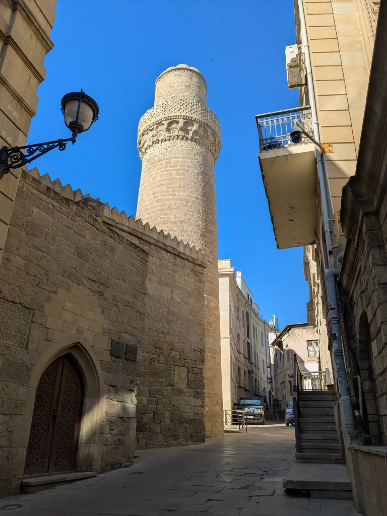 Baku Old City walls and historic minaret in Icherisheher