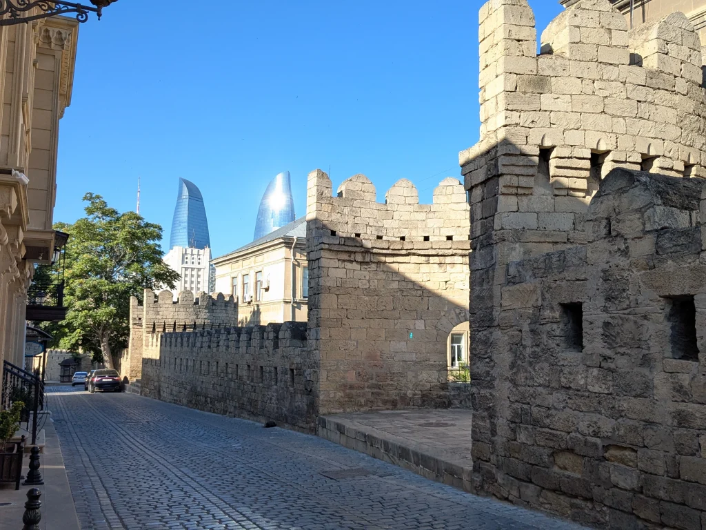 icherisheher old city walls flame towers baku