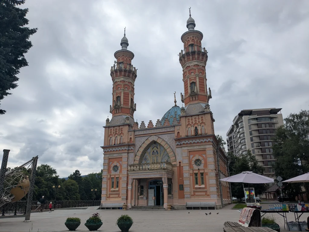 Mukhtarov Mosque with its twin minarets in Vladikavkaz, North Ossetia