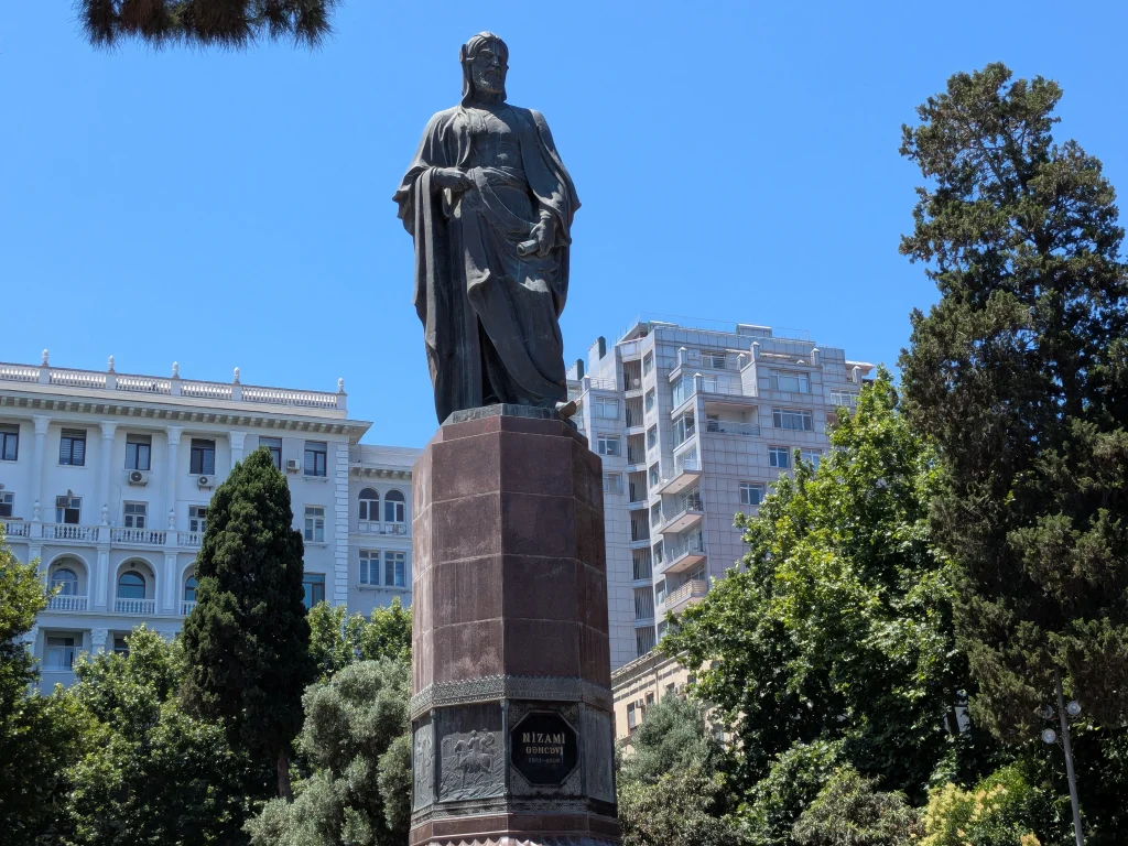 Statue of Nizami Ganjavi in Nizami Park in Baku