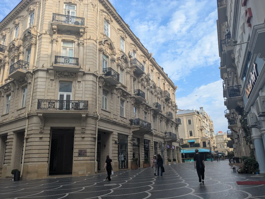 Pedestrian Nizami Street with historic buildings in central Baku