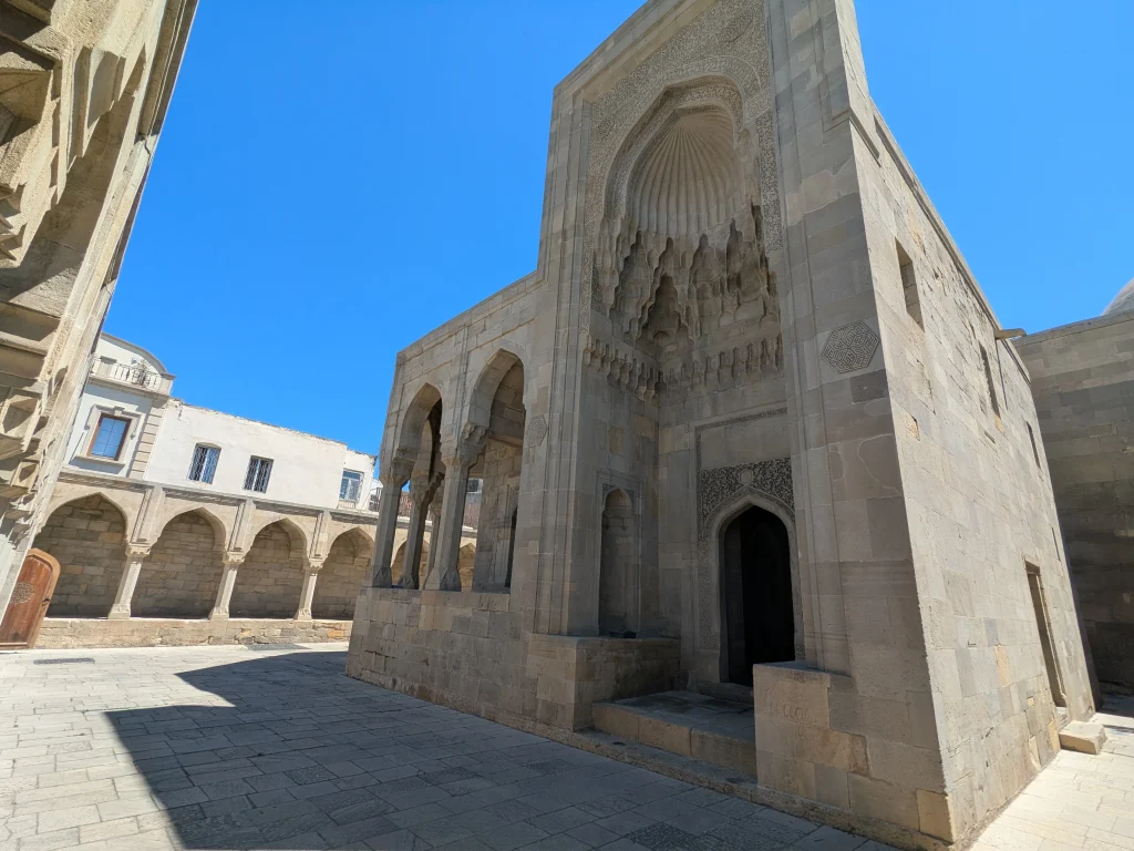 Stone architecture and entrance courtyard at Shirvanshah Palace in Baku